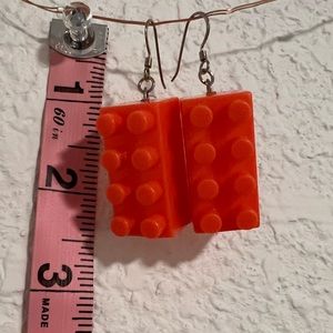 Orange Lego Dangly Earrings